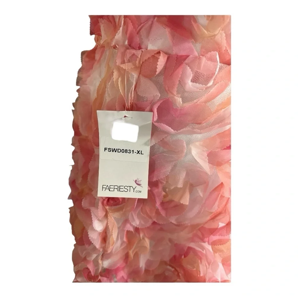 Faeriesty 3D Floral Rose Dress XL – One Shoulder, Pink Peach, NWT - Picture 7 of 11